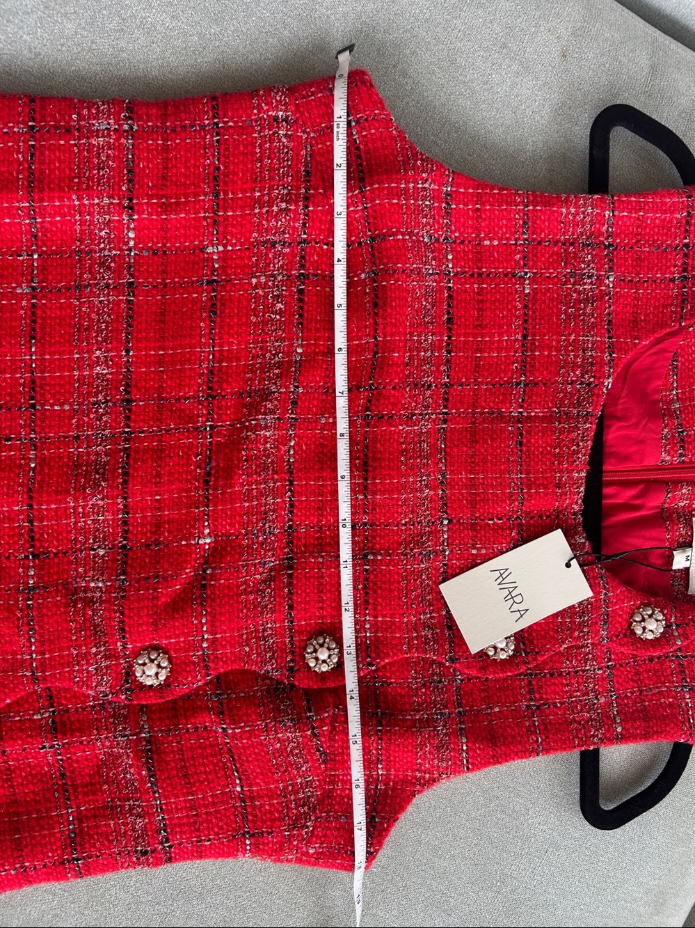 NWT Avara Noelle Red Tweed Pearl Button Mini Dress Size Medium MSRP $98 - Picture 9 of 10